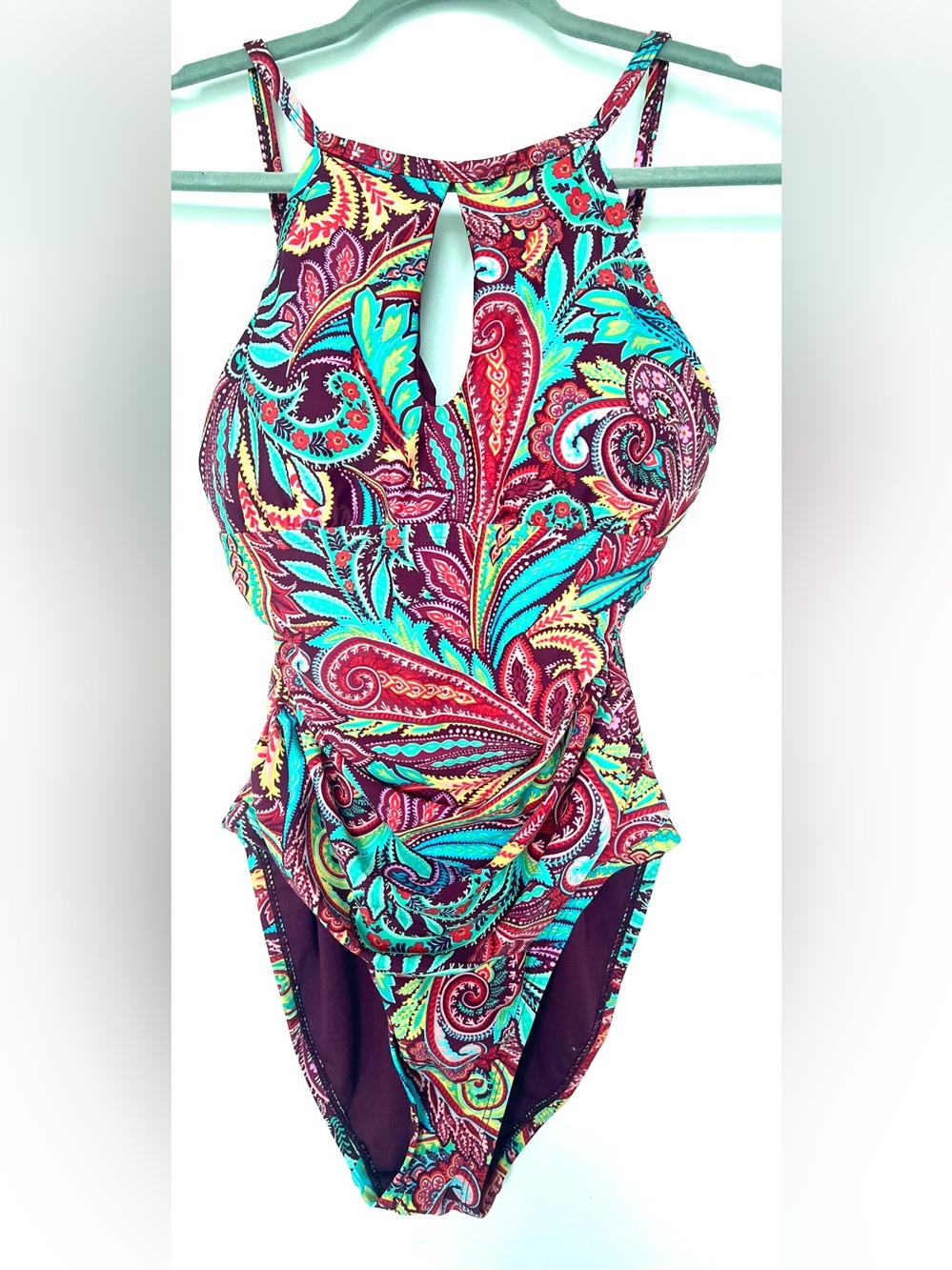 Ellen Tracy Women’s M Multicolor Paisley Keyhole One-Piece Swimsuit